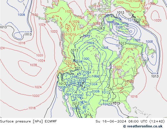 приземное давление ECMWF Вс 16.06.2024 06 UTC