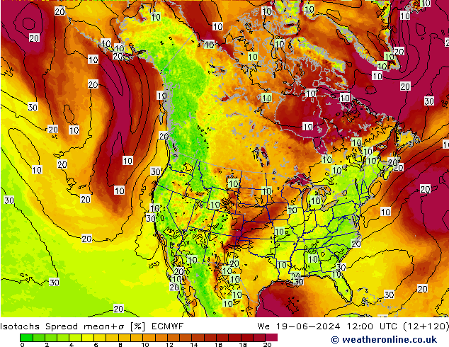 Isotachs Spread ECMWF  19.06.2024 12 UTC