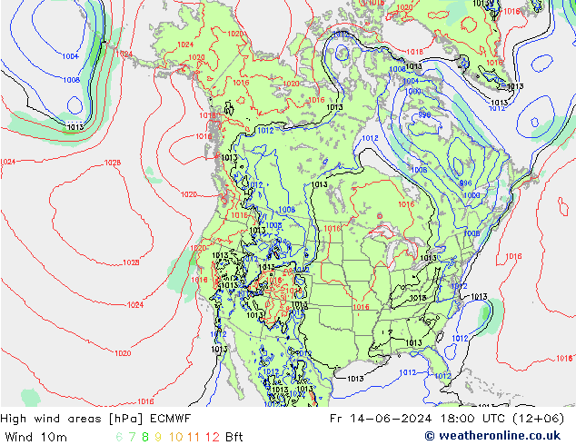 High wind areas ECMWF vie 14.06.2024 18 UTC