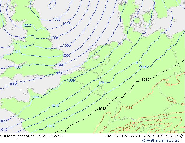 ciśnienie ECMWF pon. 17.06.2024 00 UTC