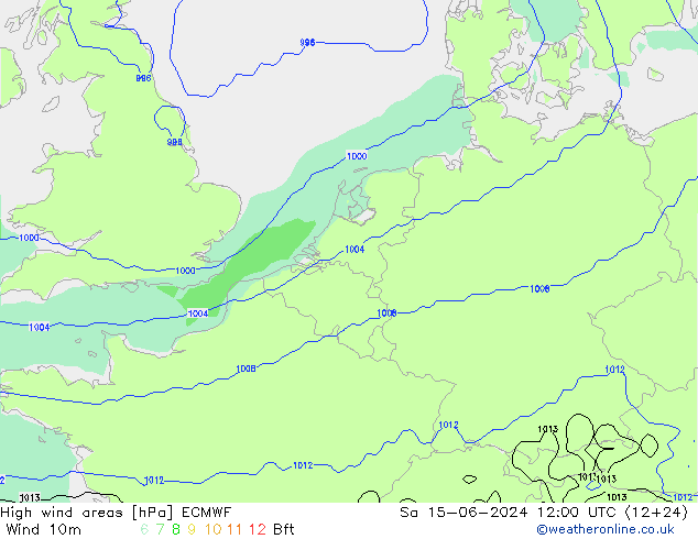 High wind areas ECMWF Sa 15.06.2024 12 UTC