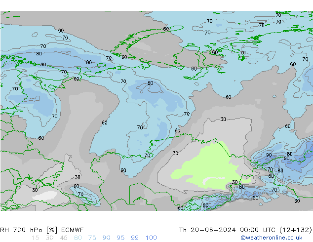 Humedad rel. 700hPa ECMWF jue 20.06.2024 00 UTC