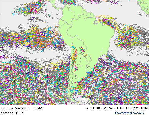 Isotachs Spaghetti ECMWF Fr 21.06.2024 18 UTC