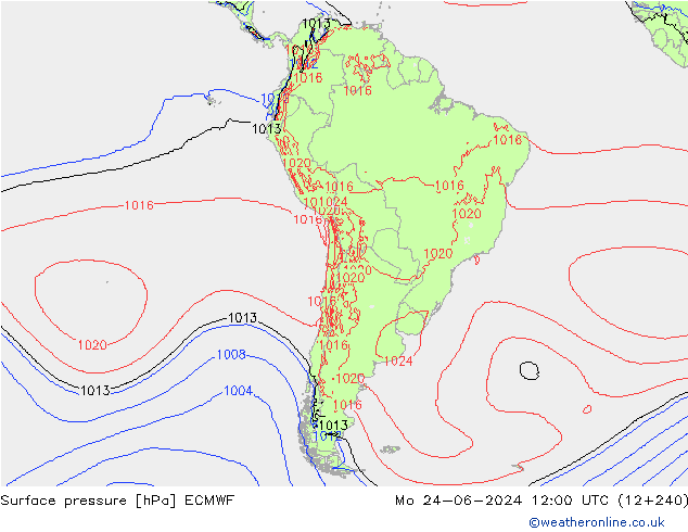 Surface pressure ECMWF Mo 24.06.2024 12 UTC
