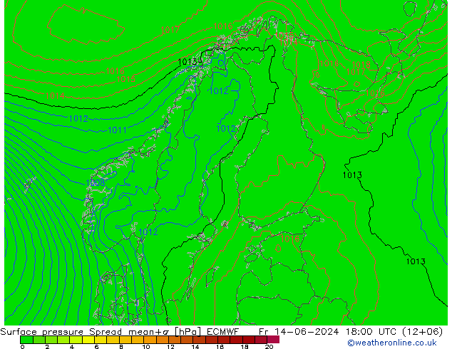 Bodendruck Spread ECMWF Fr 14.06.2024 18 UTC
