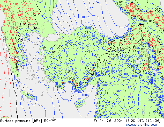 Luchtdruk (Grond) ECMWF vr 14.06.2024 18 UTC