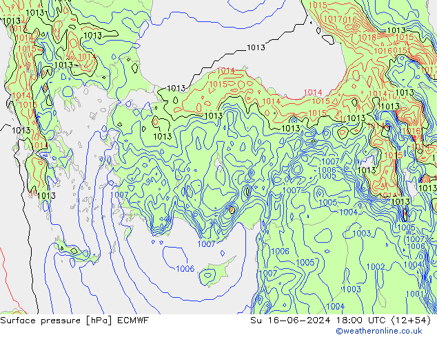 Pressione al suolo ECMWF dom 16.06.2024 18 UTC