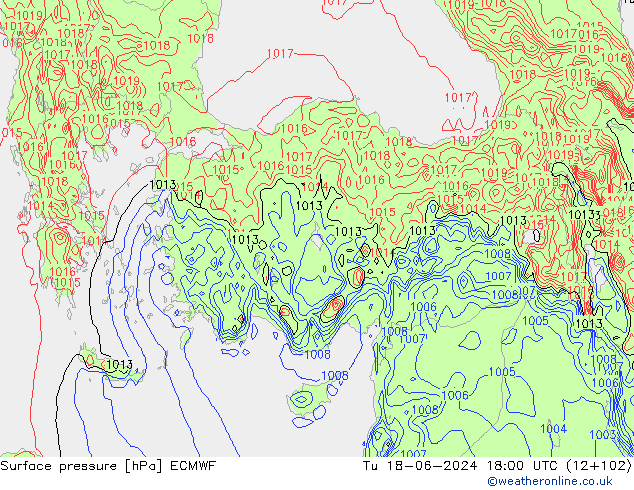 Yer basıncı ECMWF Sa 18.06.2024 18 UTC