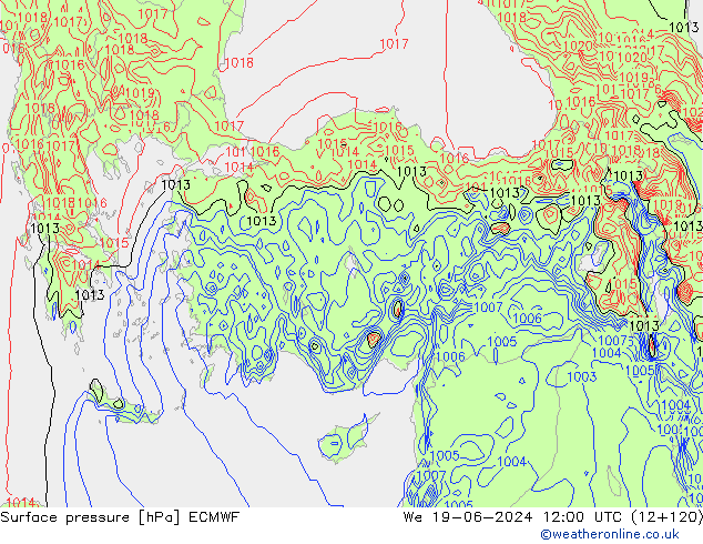 Luchtdruk (Grond) ECMWF wo 19.06.2024 12 UTC