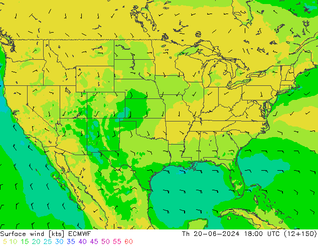 Wind 10 m ECMWF do 20.06.2024 18 UTC