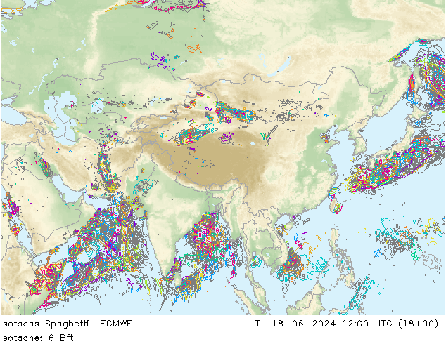 Eşrüzgar Hızları Spaghetti ECMWF Sa 18.06.2024 12 UTC