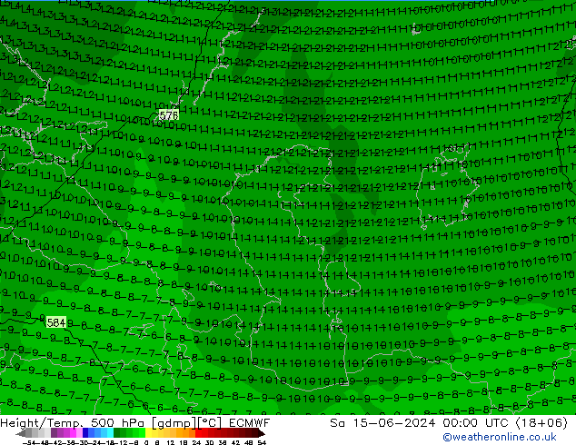 Height/Temp. 500 hPa ECMWF So 15.06.2024 00 UTC