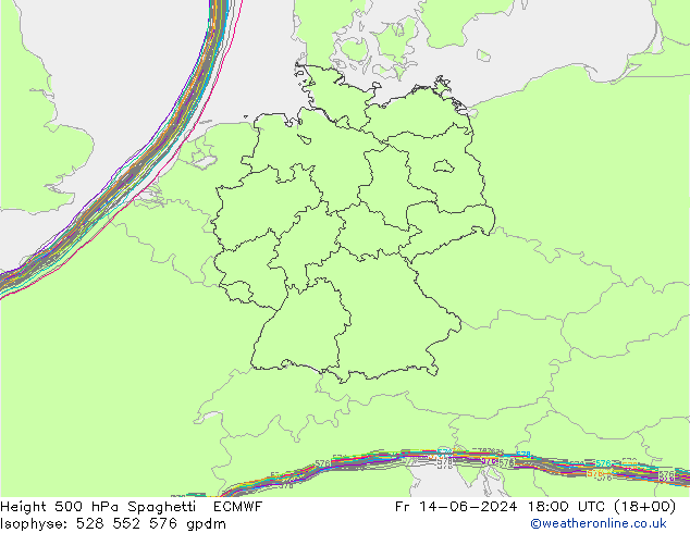 Height 500 hPa Spaghetti ECMWF Sex 14.06.2024 18 UTC