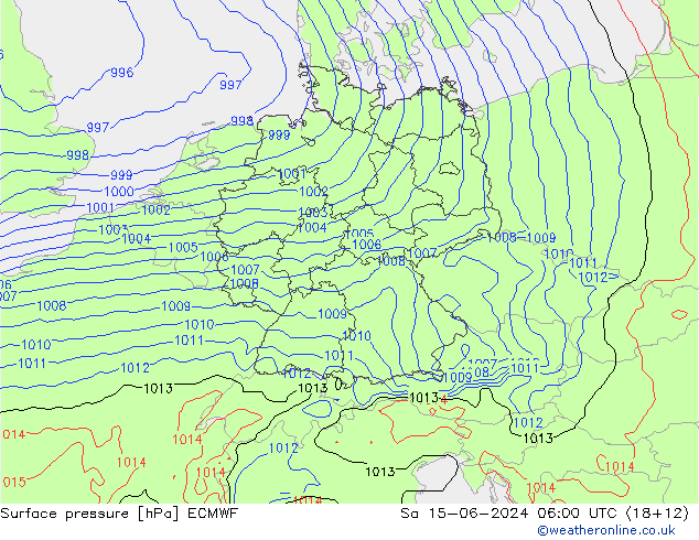 Bodendruck ECMWF Sa 15.06.2024 06 UTC