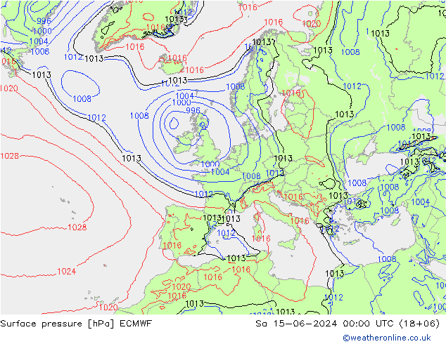 приземное давление ECMWF сб 15.06.2024 00 UTC