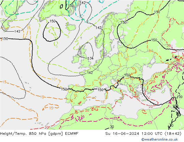 Height/Temp. 850 hPa ECMWF  16.06.2024 12 UTC