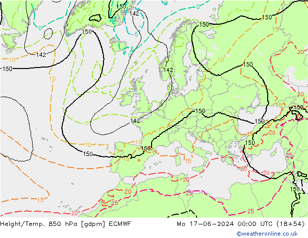 Height/Temp. 850 hPa ECMWF pon. 17.06.2024 00 UTC