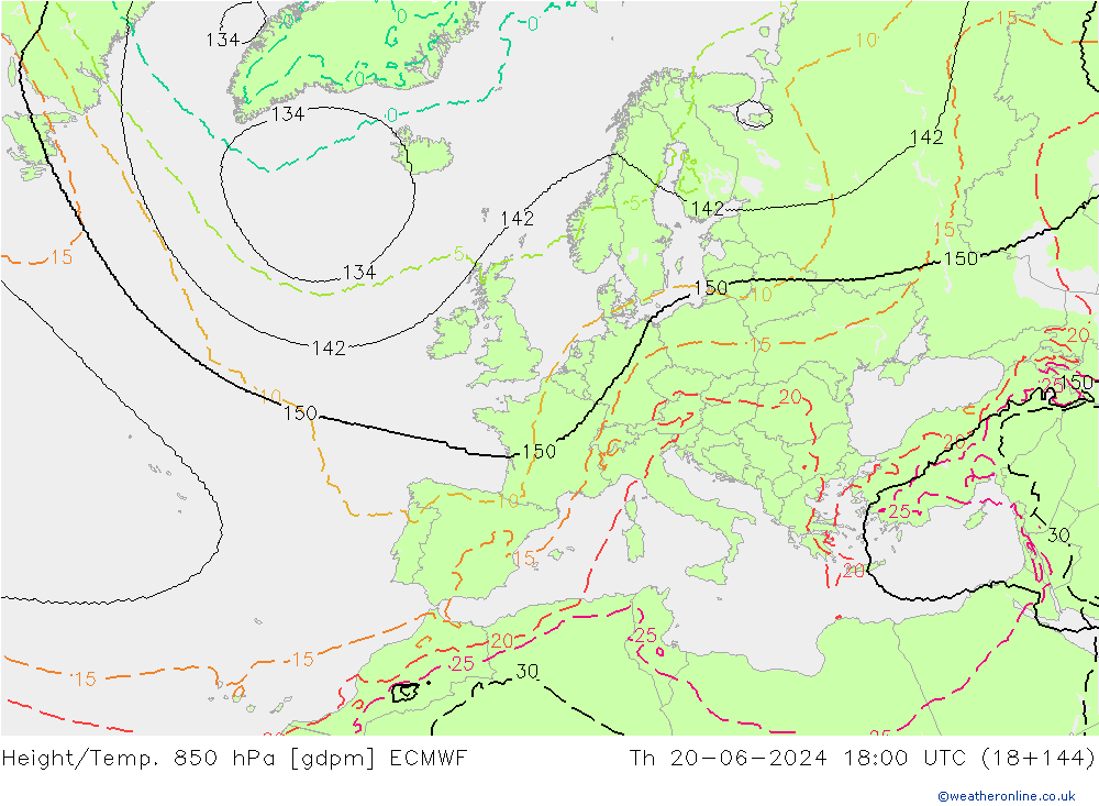 Height/Temp. 850 hPa ECMWF Qui 20.06.2024 18 UTC