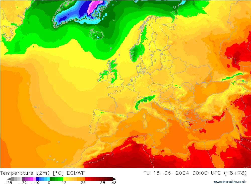Temperatura (2m) ECMWF Ter 18.06.2024 00 UTC