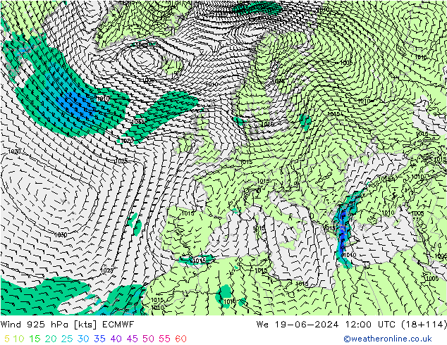 Wind 925 hPa ECMWF We 19.06.2024 12 UTC
