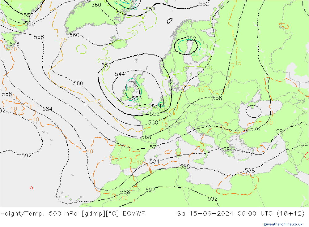 Height/Temp. 500 hPa ECMWF So 15.06.2024 06 UTC