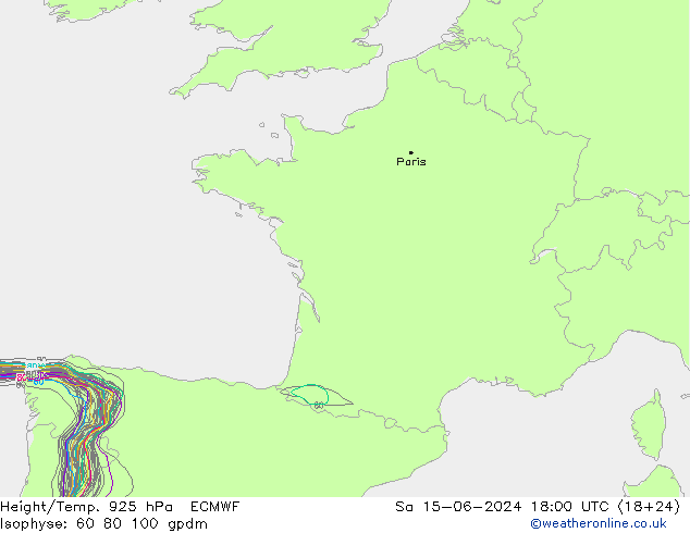 Géop./Temp. 925 hPa ECMWF sam 15.06.2024 18 UTC