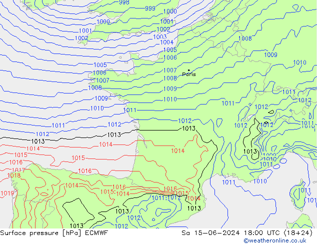 Bodendruck ECMWF Sa 15.06.2024 18 UTC