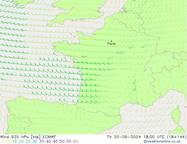 Wind 925 hPa ECMWF Th 20.06.2024 18 UTC