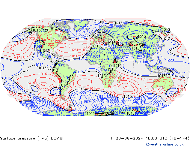 Presión superficial ECMWF jue 20.06.2024 18 UTC