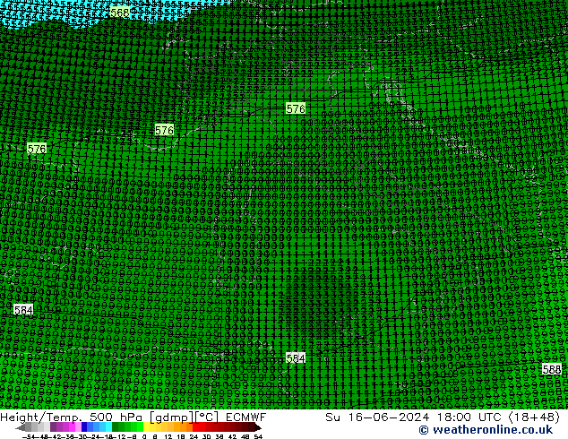 Height/Temp. 500 hPa ECMWF Su 16.06.2024 18 UTC