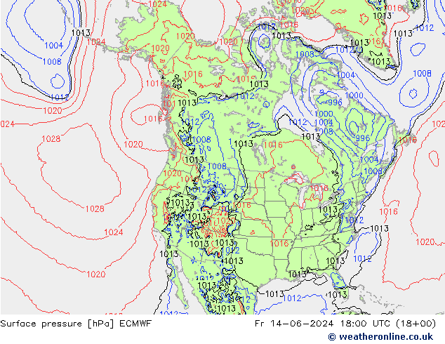 Atmosférický tlak ECMWF Pá 14.06.2024 18 UTC