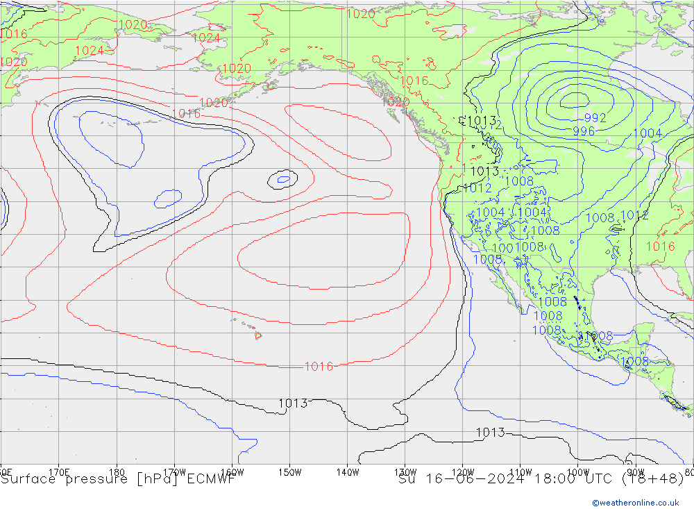 Luchtdruk (Grond) ECMWF zo 16.06.2024 18 UTC