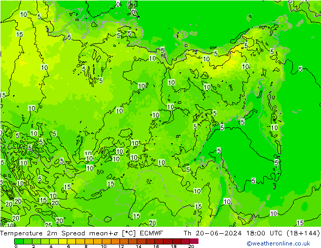 Temperature 2m Spread ECMWF Th 20.06.2024 18 UTC