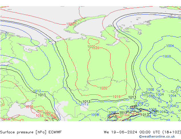 приземное давление ECMWF ср 19.06.2024 00 UTC