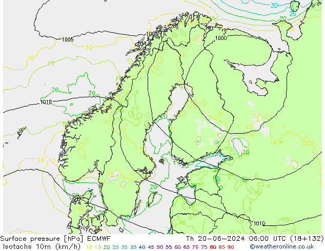 Isotachs (kph) ECMWF Th 20.06.2024 06 UTC