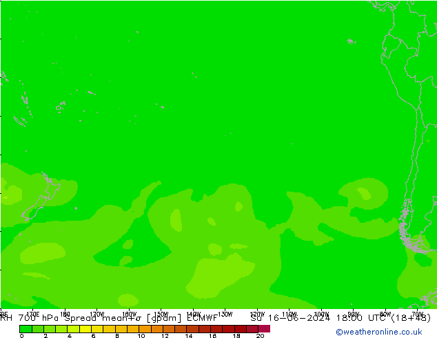 Humidité rel. 700 hPa Spread ECMWF dim 16.06.2024 18 UTC