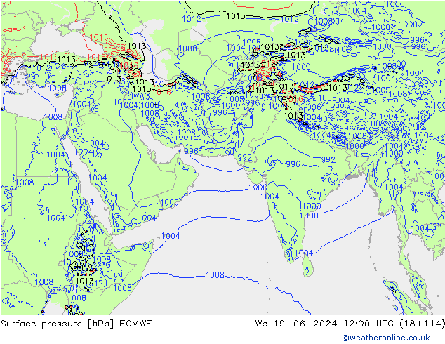 Pressione al suolo ECMWF mer 19.06.2024 12 UTC