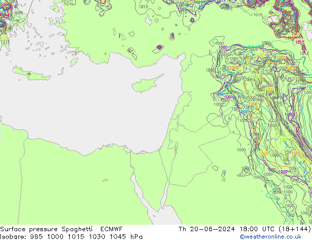 Pressione al suolo Spaghetti ECMWF gio 20.06.2024 18 UTC