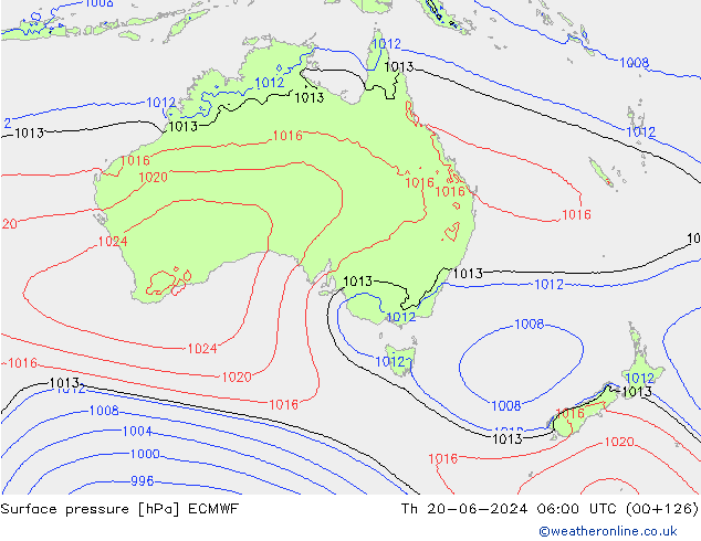 Pressione al suolo ECMWF gio 20.06.2024 06 UTC