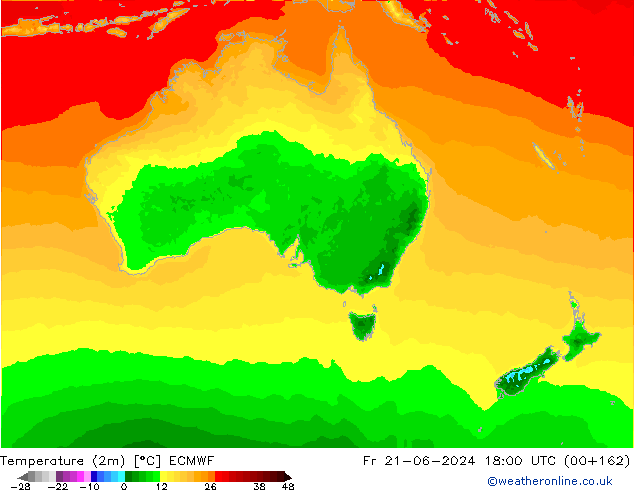 mapa temperatury (2m) ECMWF pt. 21.06.2024 18 UTC