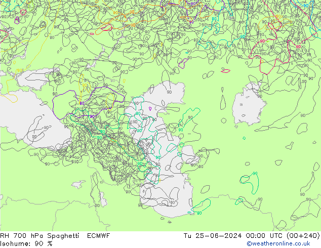 RV 700 hPa Spaghetti ECMWF di 25.06.2024 00 UTC