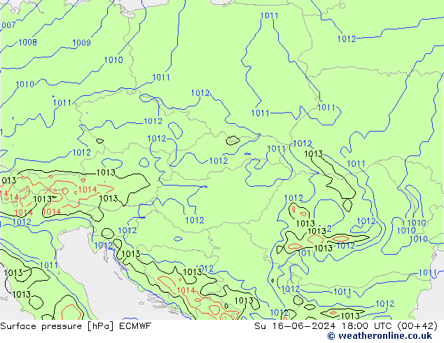 Presión superficial ECMWF dom 16.06.2024 18 UTC