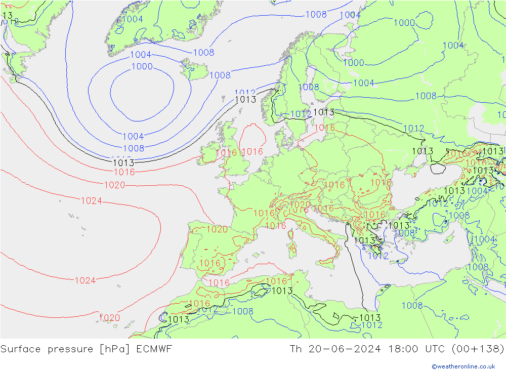 Surface pressure ECMWF Th 20.06.2024 18 UTC