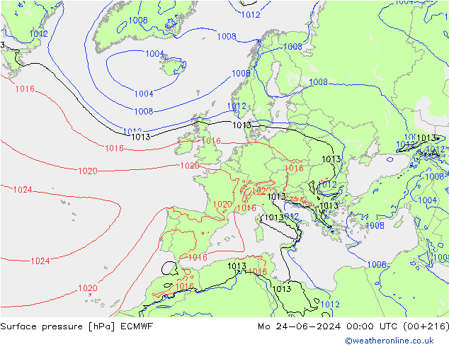 Pressione al suolo ECMWF lun 24.06.2024 00 UTC