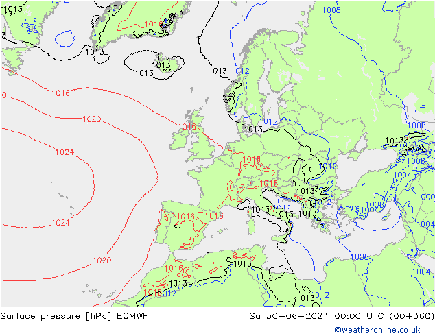 Atmosférický tlak ECMWF Ne 30.06.2024 00 UTC