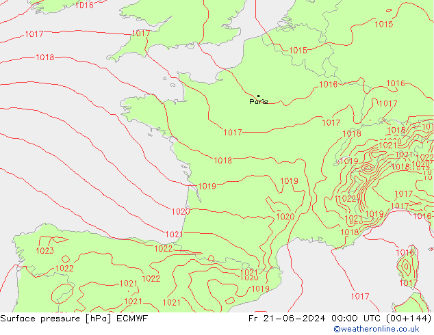 Surface pressure ECMWF Fr 21.06.2024 00 UTC