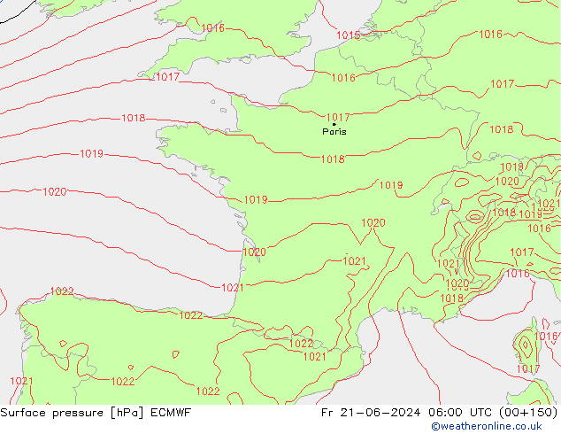 Presión superficial ECMWF vie 21.06.2024 06 UTC