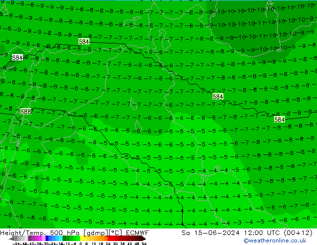 Hoogte/Temp. 500 hPa ECMWF za 15.06.2024 12 UTC