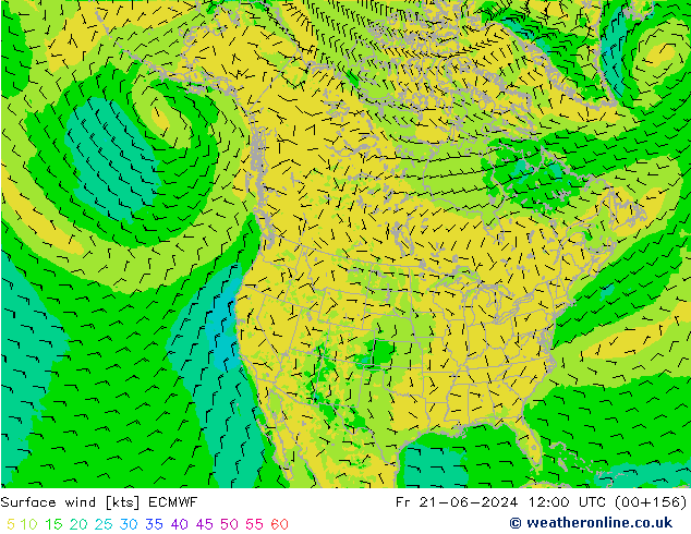 Surface wind ECMWF Fr 21.06.2024 12 UTC