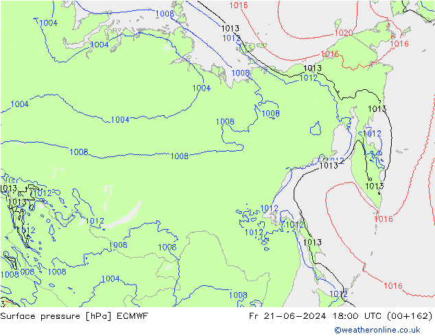 Presión superficial ECMWF vie 21.06.2024 18 UTC